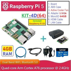 KIT-4D(64)  Raspberry Pi 5 (4GB RAM) - Complete SET (MicroSD 64GB)
